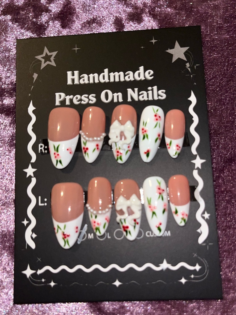 Handmade Press On Nails - Pink & White Floral Design